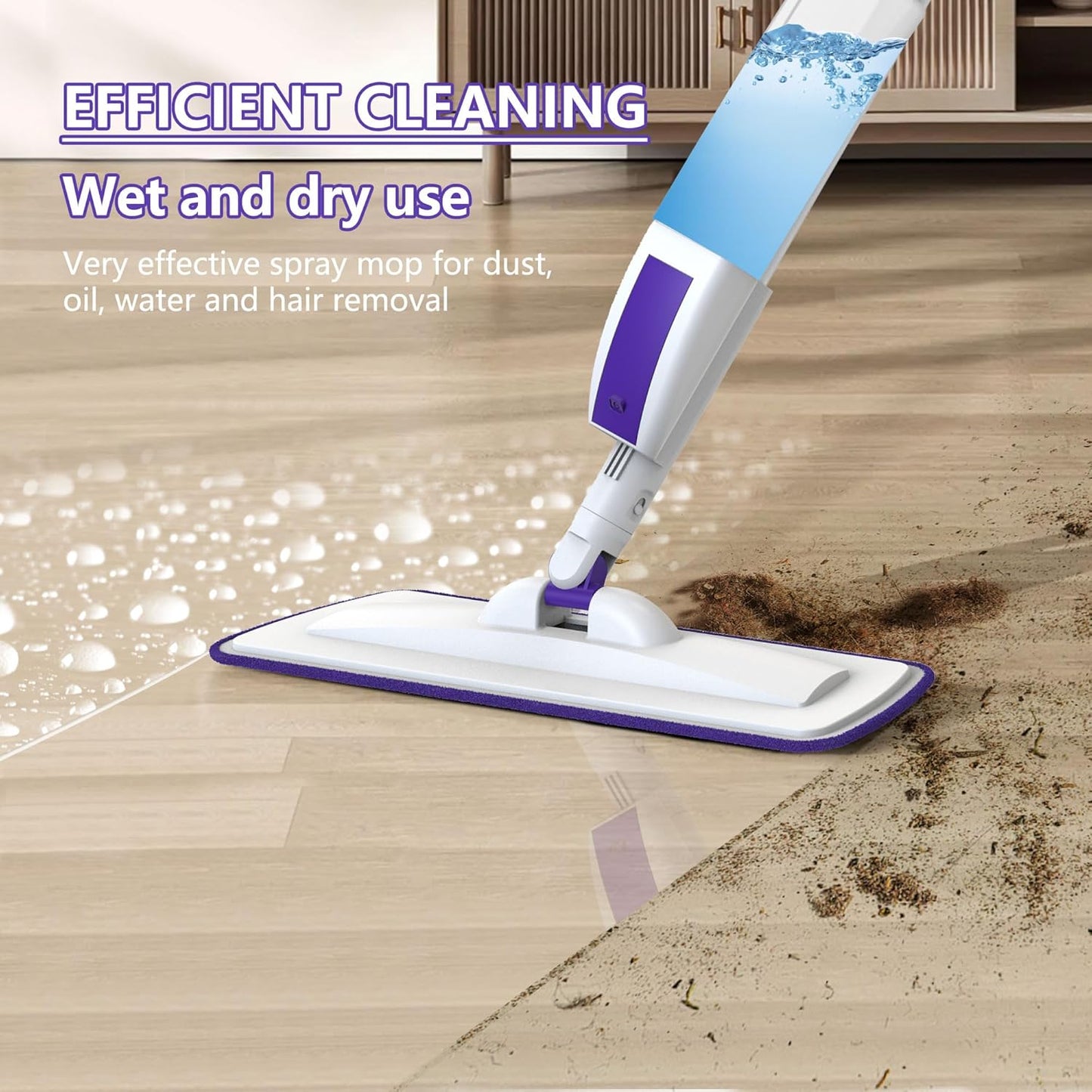 Spray Mop for Floor Cleaning with 60" Extension Handle, Dry/Wet Mop with 14oz Refillable Bottle, 3 Washable Pads&5 Disposable Refills for Hardwood Laminate Tile Floor Dust Cleaning. - NestledHome