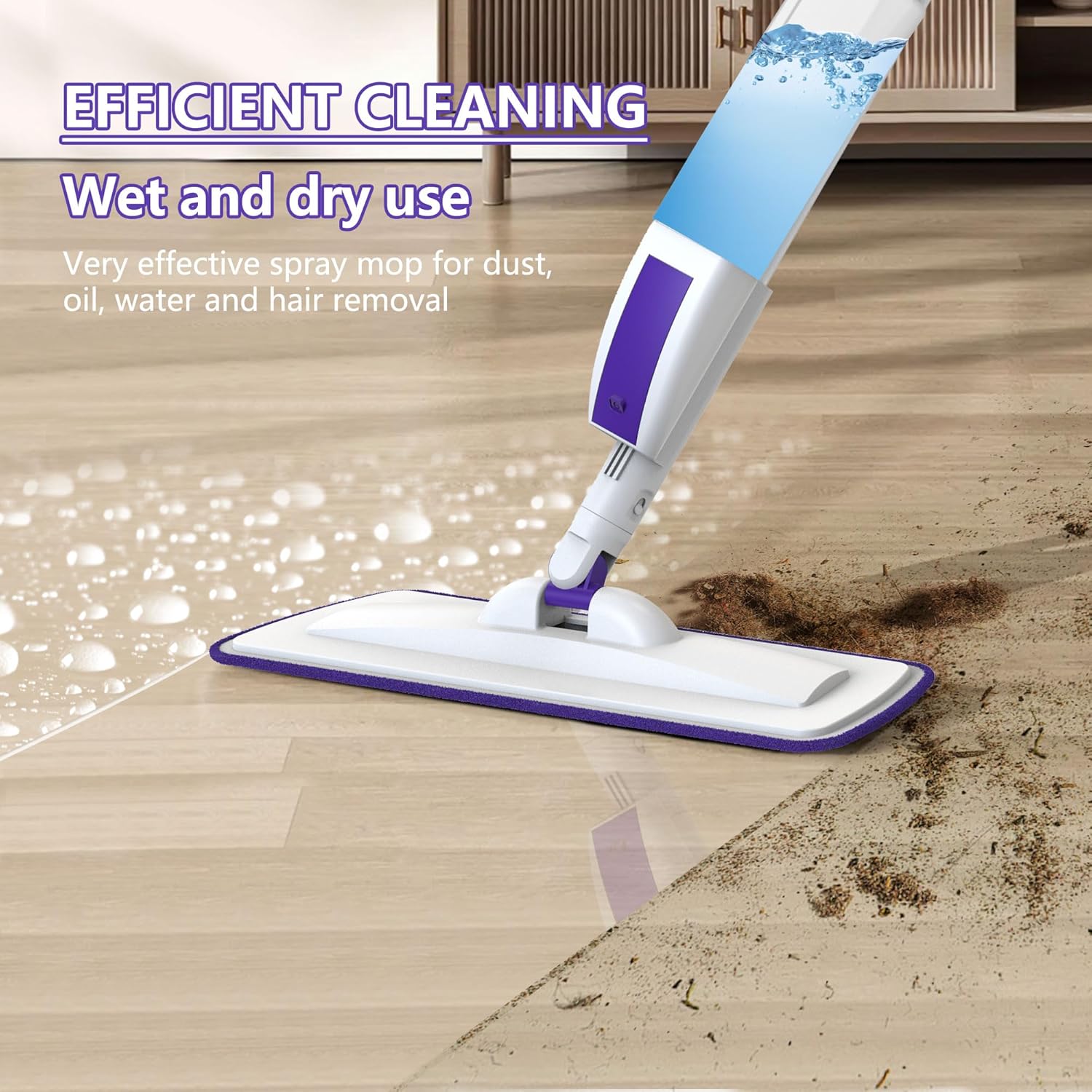Spray Mop for Floor Cleaning with 60" Extension Handle, Dry/Wet Mop with 14oz Refillable Bottle, 3 Washable Pads&5 Disposable Refills for Hardwood Laminate Tile Floor Dust Cleaning. - NestledHome