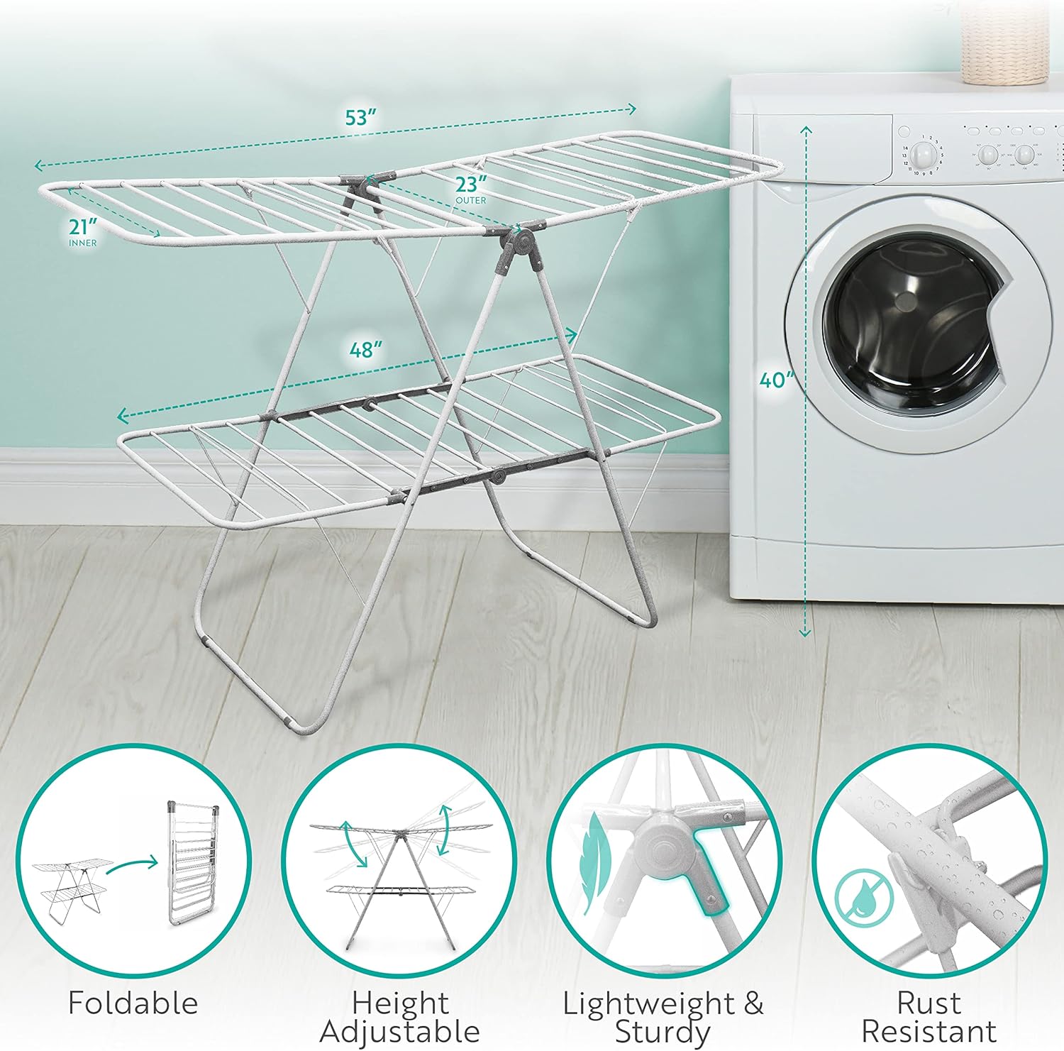 Brookstone – Extra Large – Double Spaced - 2 Tier Collapsible Clothes Drying Rack, Indoor/Outdoor Folding Hanging Garment Stand [NO Assembly - Ready Out of The Box] - NestledHome