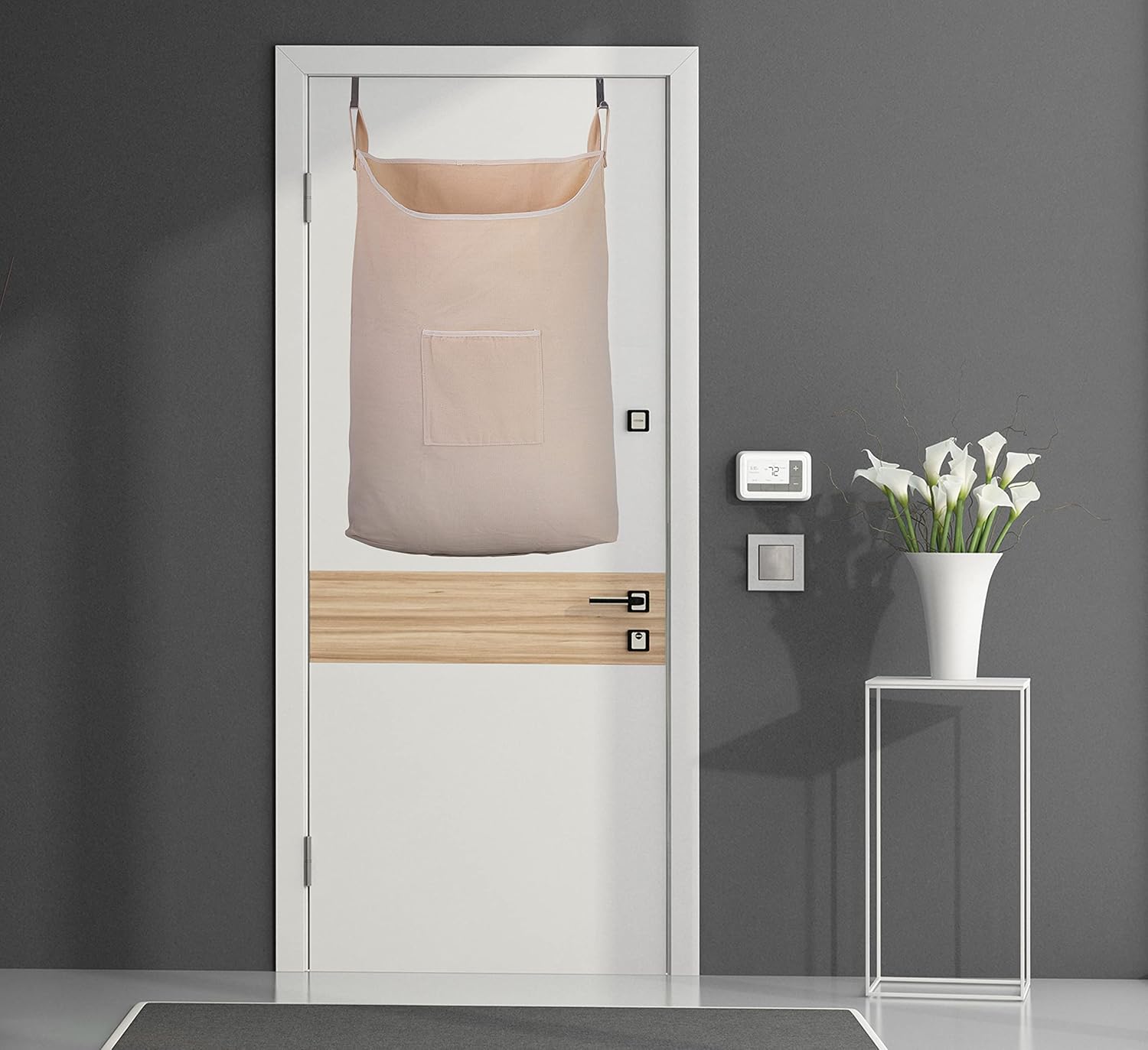 Laundry Collector, Laundry Hamper, Door Hanging Laundry bag with hooks (Beige, 65Liters) - NestledHome