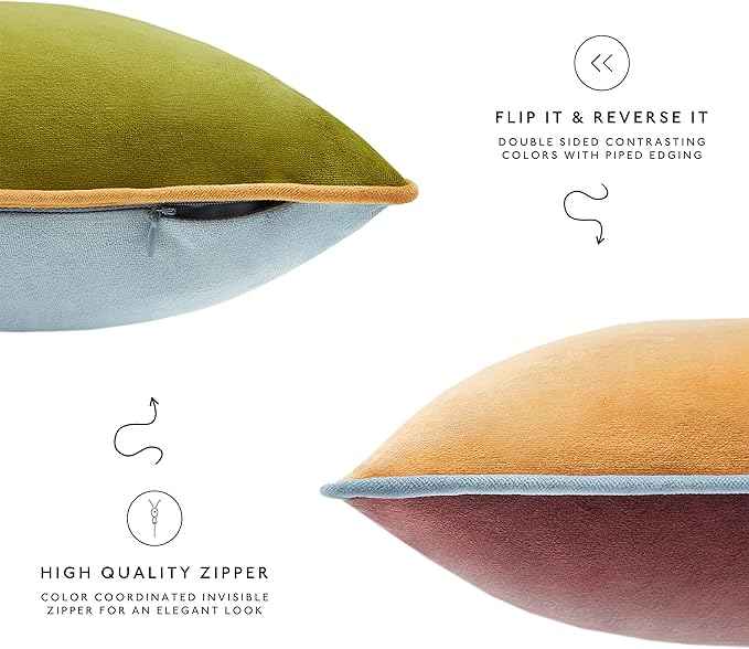 MONDAY MOOSE Decorative Throw Pillow Covers Cushion Cases, Set of 4 Soft Velvet Modern Double-Sided Designs, Mix and Match for Home Decor, Pillow Inserts Not Included (12x20 inch, Purple/Green)