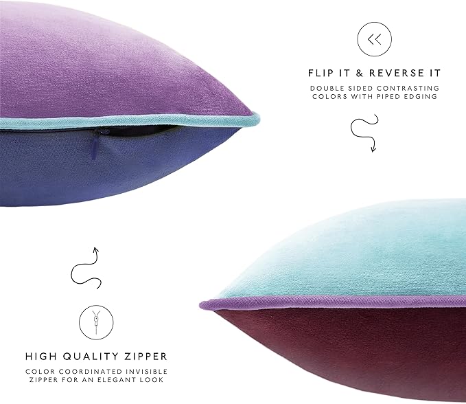 MONDAY MOOSE Decorative Throw Pillow Covers Cushion Cases, Set of 4 Soft Velvet Modern Double-Sided Designs, Mix and Match for Home Decor, Pillow Inserts Not Included (16x16 inch, Purple/Blue)