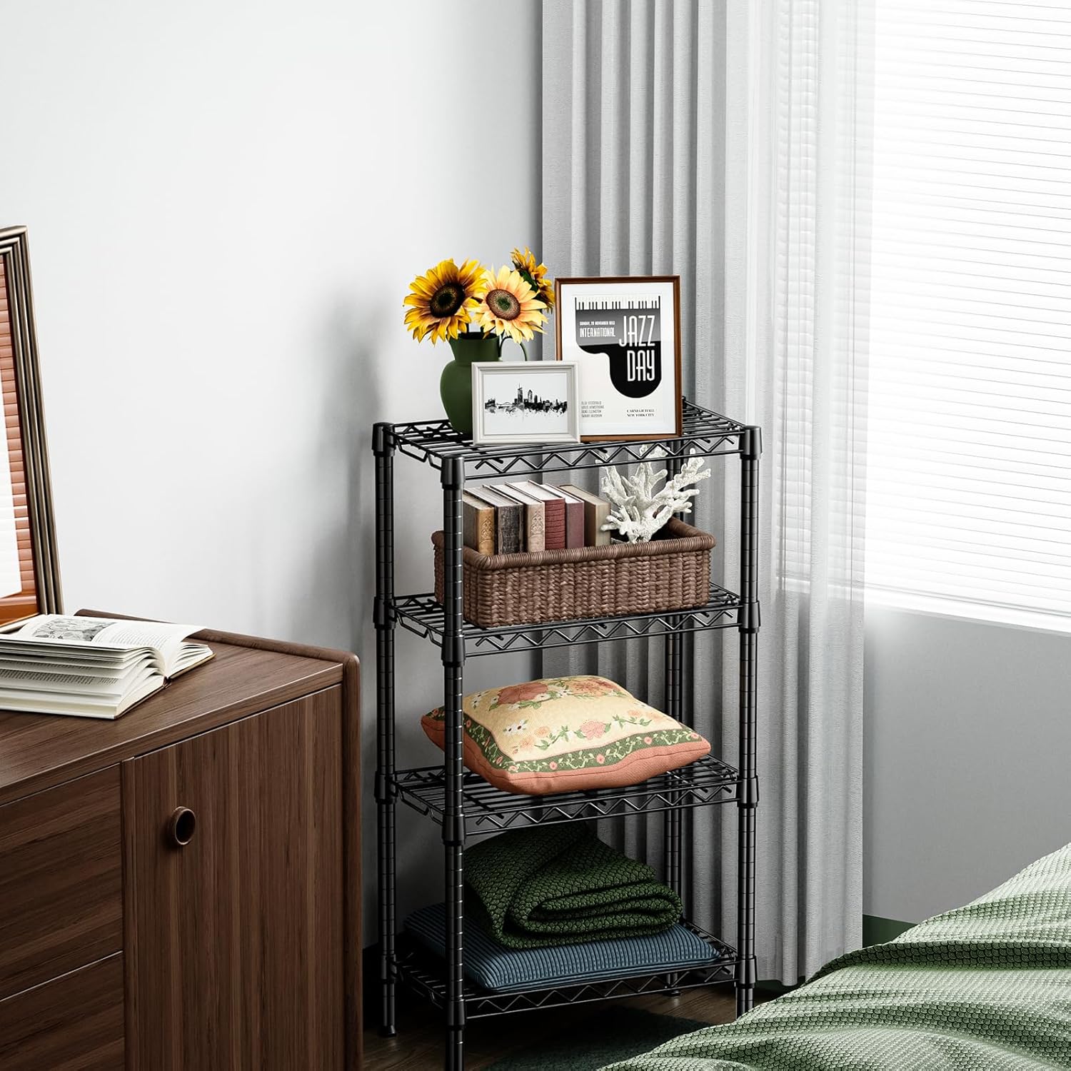 1000 lbs 4 Tier Shelf Metal Storage Shelves Wire Rack Closet Organizers with PP Board for Garage Kitchen Bathroom Laundry Black 11.8" D x 21.7" W x 39.5" H - NestledHome