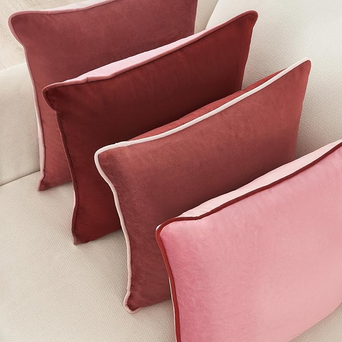 MONDAY MOOSE Decorative Throw Pillow Covers Cushion Cases, Set of 4 Soft Velvet Modern Double-Sided Designs, Mix and Match, Pillow Inserts Not Included (18x18 inch, Pink/Dark Pink)
