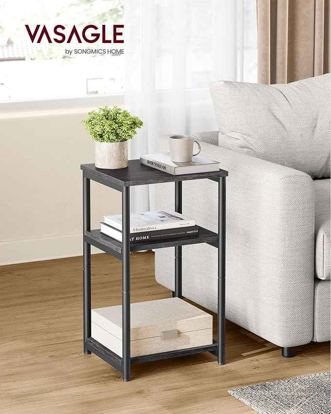 VASAGLE Side Table, Small End Table, Tall Nightstand for Living Room, Bedroom, Office, Bathroom, Misty Gray and Classic Black ULET273B68