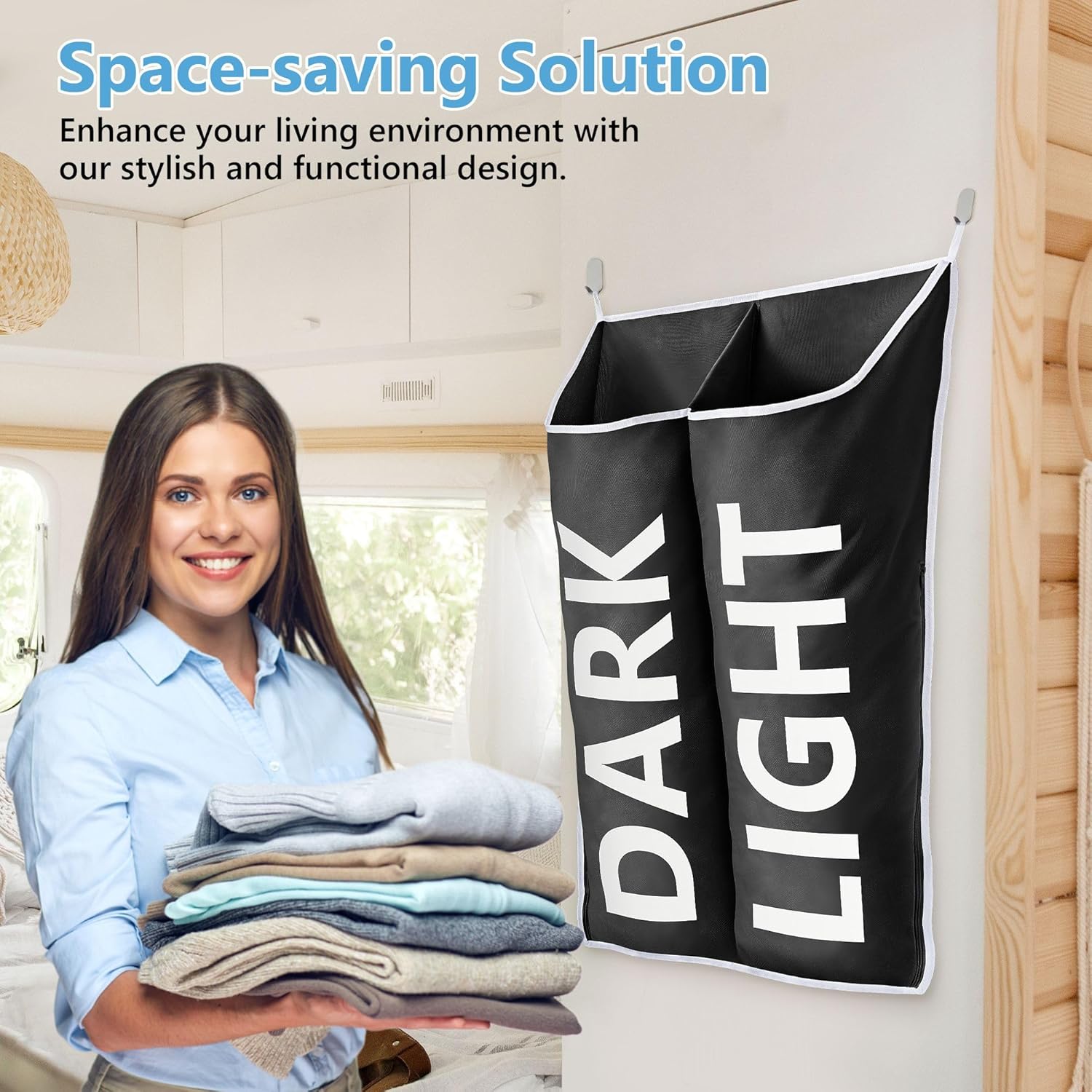 Hanging Laundry Hamper Bag XL 40x22", Space Saving over the Door Storage Bags, Behind the Door Hampers for Dirty Clothes & Wall Mounted Basket for Bathroom, Organizer for Small Room Spaces RV - NestledHome