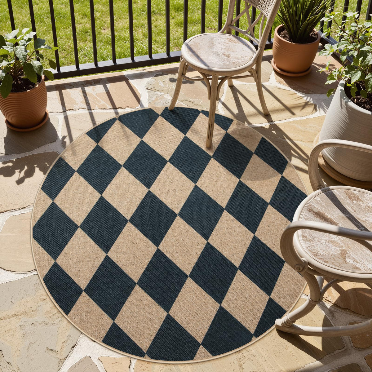 Checkered Easy Jute Round Rug 4ft (48 Sq Ft)