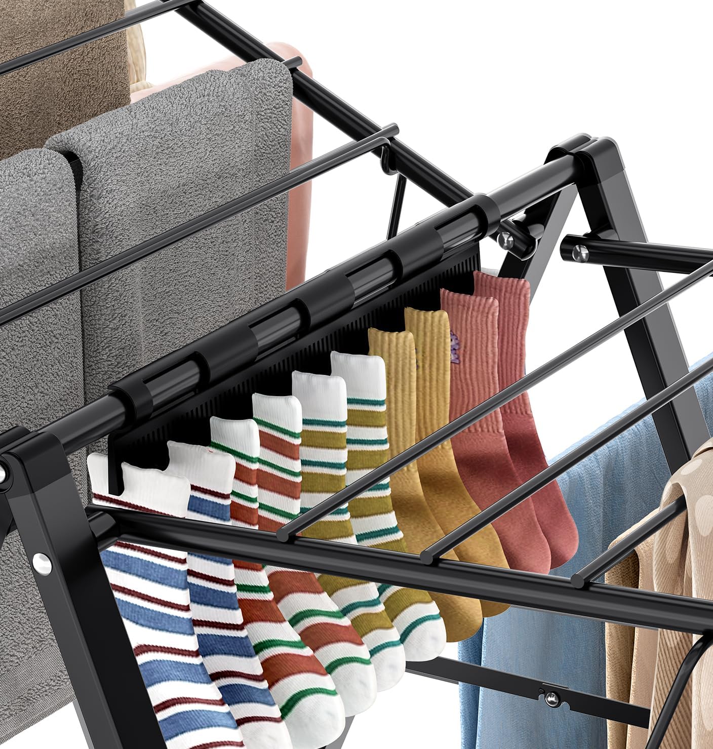 APEXCHASER Foldable Clothes Drying Rack, Metal Laundry Drying Rack Collapsible, Ultra Thin Clothes Rack for Sweater Bra Towel for Indoor & Outdoor Use, Height Adjustable Gullwing Clothes Airer, Black - NestledHome