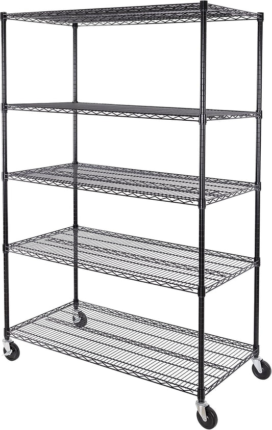 Seville Classics UltraDurable Heavy Duty NSF Solid Steel Wire Rack Storage Unit, Organizer for Garage, Warehouse, Office, Restaurant, Classroom, Kitchen, Black, 5-Tier Shelving, 48" W x 24" D - NestledHome