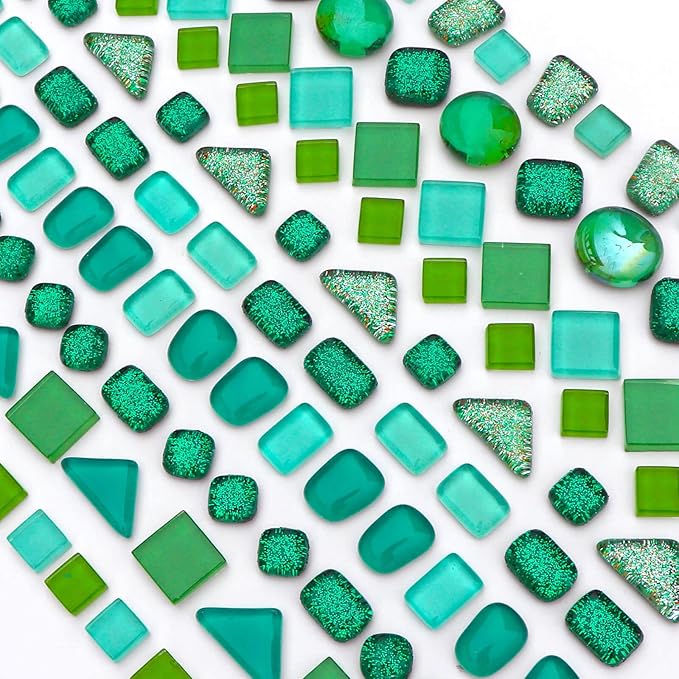 LITMIND Assorted Green Irregular Crystal Mosaic Tiles, 9oz Value Pack - Perfect for Art Crafts, Mosaic Making Projects, Home Decor, and More