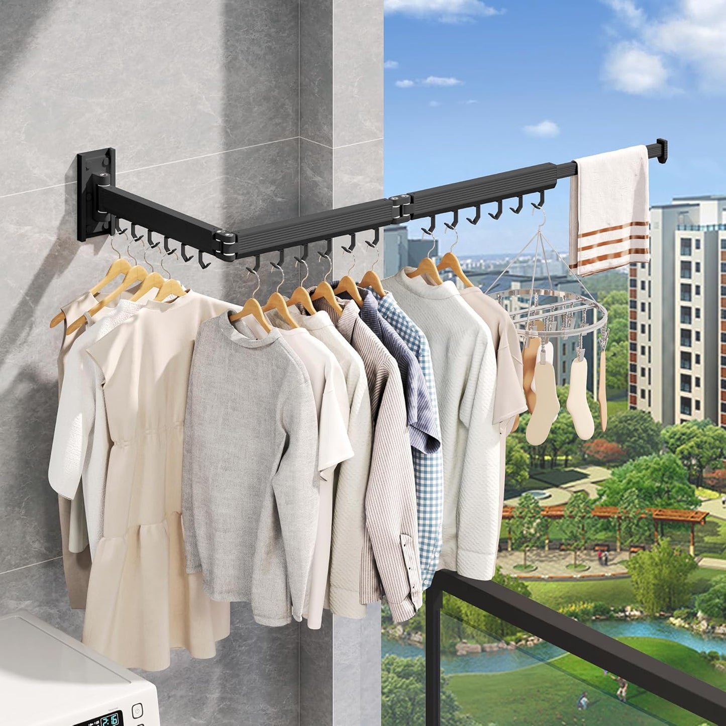 Wall Mounted Clothes Drying Rack, Collapsible Laundry Drying Rack, Retractable Foldable Drying Rack Clothing for Hanging Clothes - NestledHome