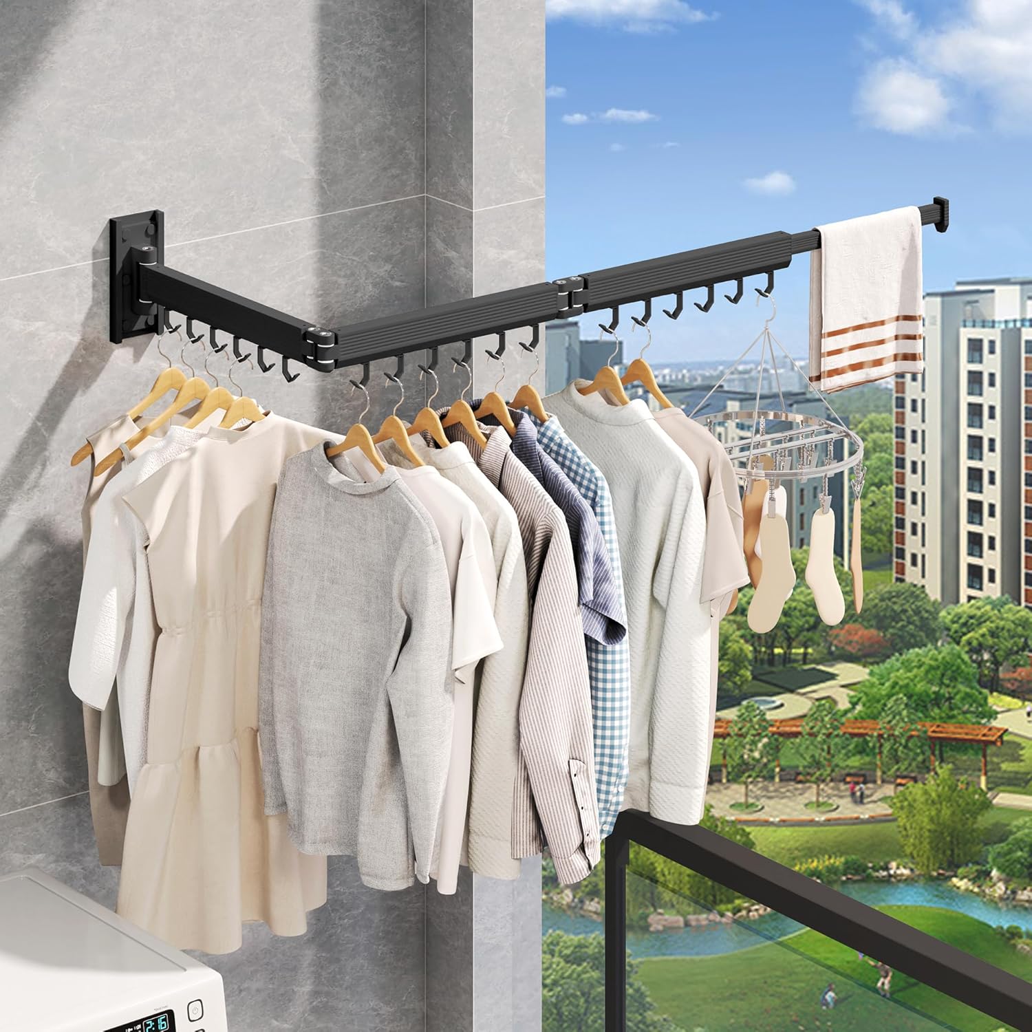 Wall Mounted Clothes Drying Rack, Collapsible Laundry Drying Rack, Retractable Foldable Drying Rack Clothing for Hanging Clothes - NestledHome