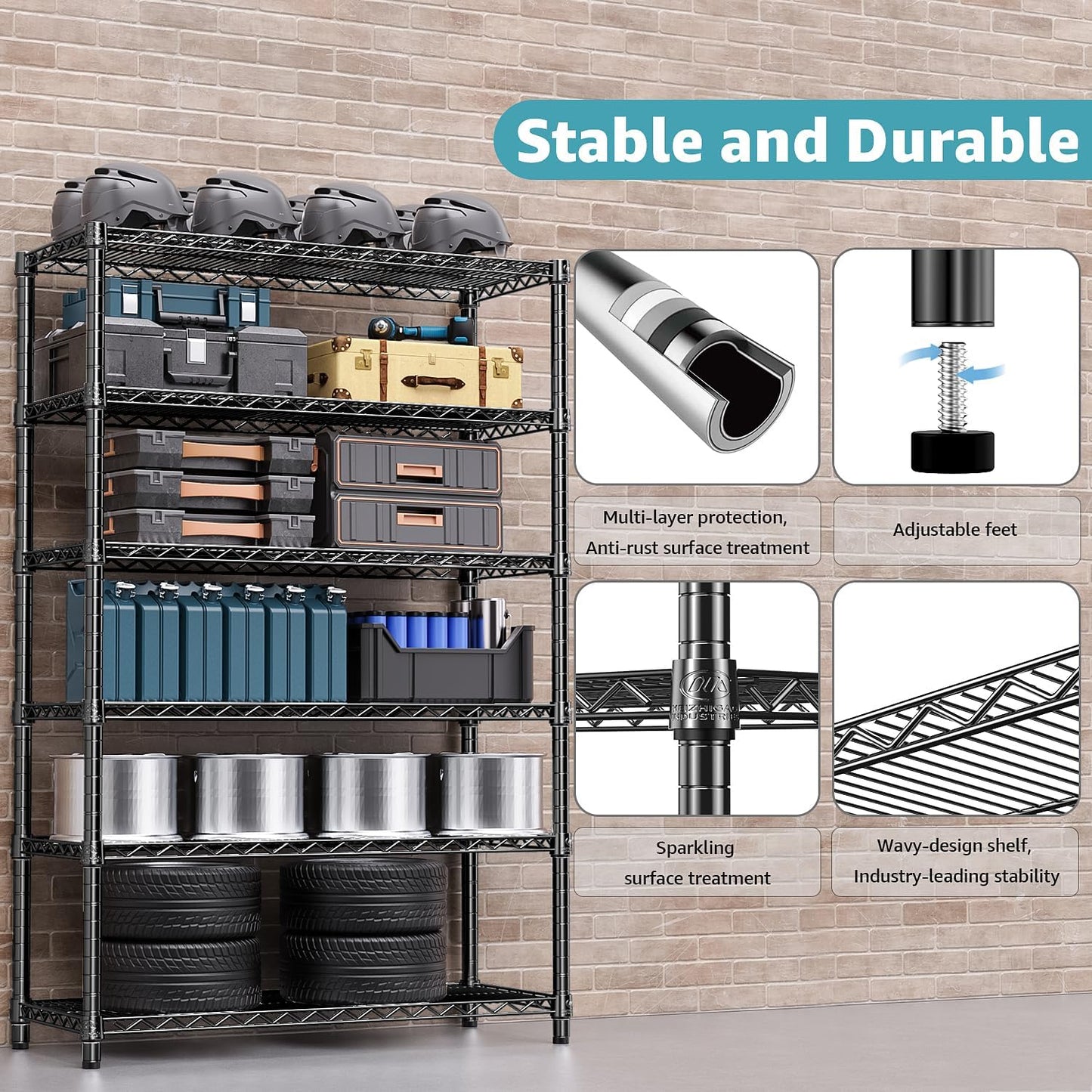 4080 lbs Steel Storage Shelving 6-Tier Utility Shelving Unit Steel Organizer Wire Rack for Home,Kitchen,Office,Garage, 17.7" D x 47.2" W x 72.3" H - NestledHome
