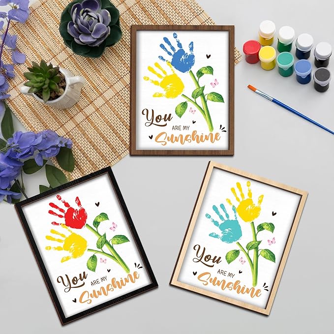 Personalized Handprint Wooden Sign You Are My Sunshine Frame with Paint, Handprint Kit, Custom Art Craft Family Keepsake, Mothers Day, Gifts for Baby Shower, New Parents, Grandparents, Nursery Decor