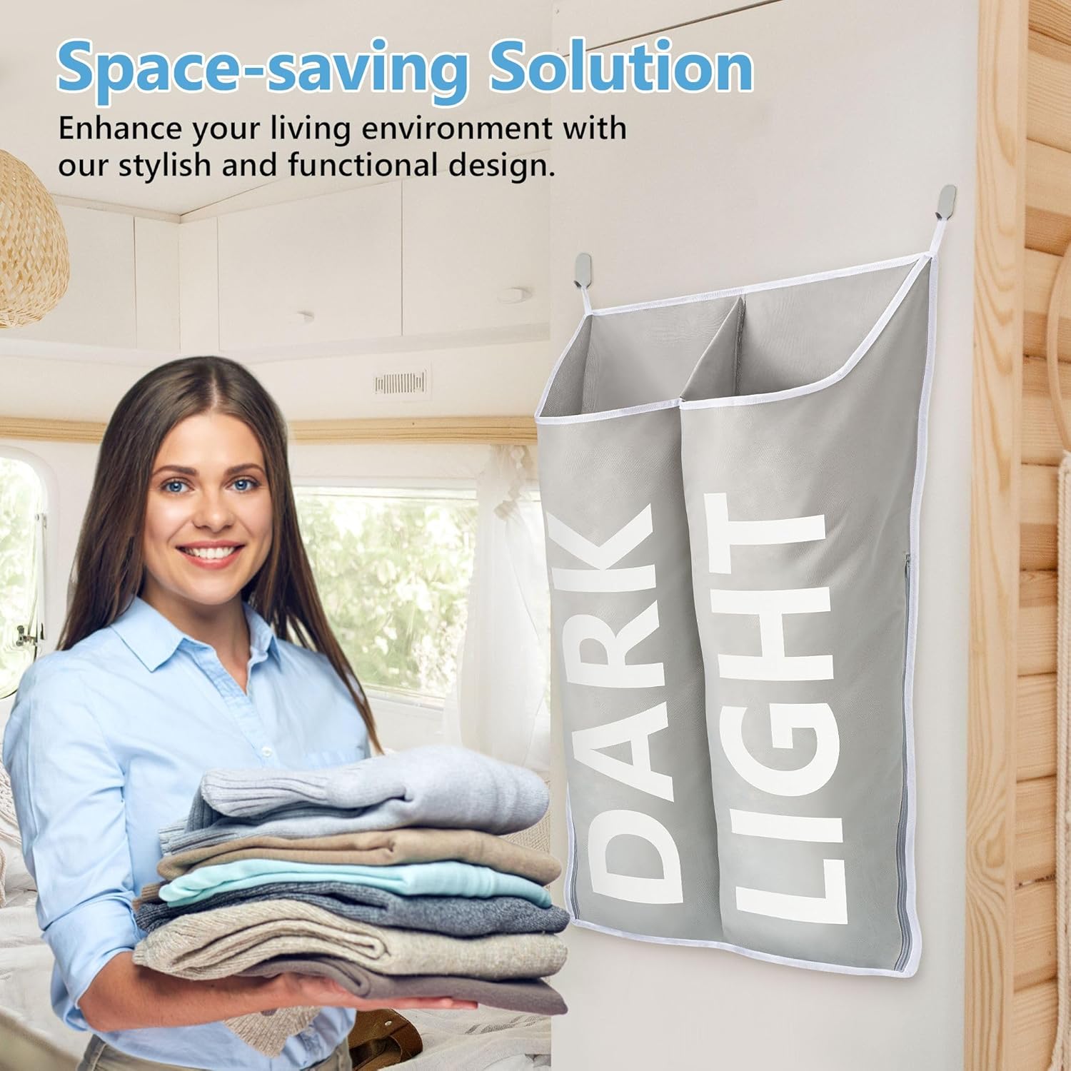 Hanging Laundry Hamper Bag XL 40x22", Space Saving over the Door Storage Bags, Behind the Door Hampers for Dirty Clothes & Wall Mounted Basket for Bathroom, Organizer for Small Room Spaces RV - NestledHome