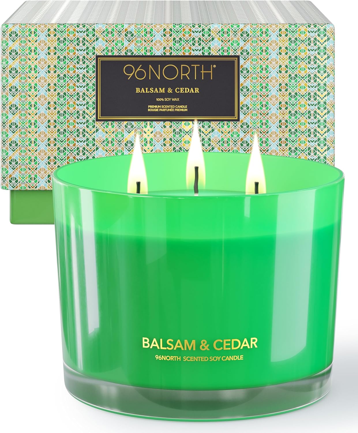 96NORTH Luxury Candle Balsam & Cedar Scented | Large 3-Wick Jar Candle | Up to 40 Hours Burning Time | 100% Natural Soy Wax | Ideal Christmas Candles Gift - NestledHome