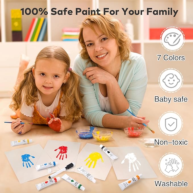 Family Handprint Kit, Hand Prints Keepsake Frame, DIY Craft Gift for New Parents & Mom & Baby, Grandparents, Mother's Day, Father's Day, Adoption Day, Anniversary, 6 Non -Toxic Paints (White)