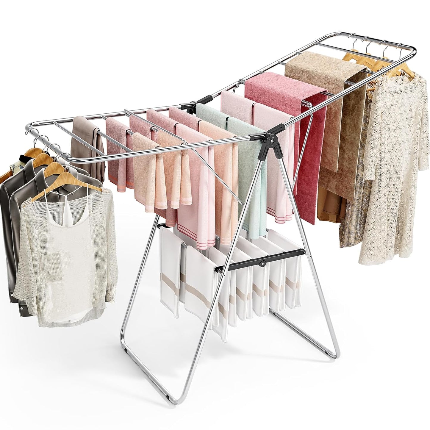 APEXCHASER Clothes Drying Rack, Drying Rack Clothing with Height-Adjustable, Foldable Gullwings Laundry Rack, Indoor Outdoor Use, No Assembly,Black - NestledHome