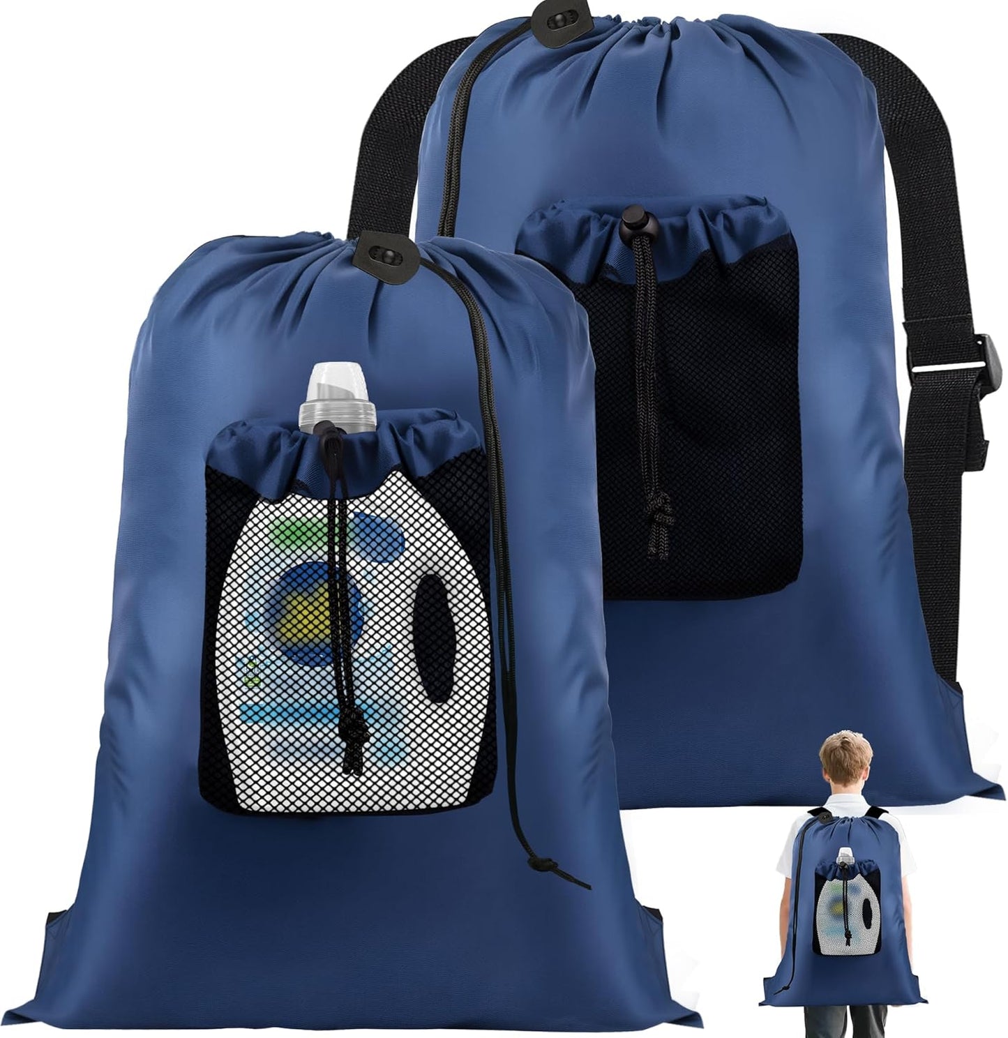 2-Pack Backpack Laundry Bags, Heavy Duty Laundry Bag Backpacks with Adjustable Shoulder Straps, Door Hanging Washing Bag, Laundry Hamper Lining for College Dorm, Travel, Laundromat - NestledHome