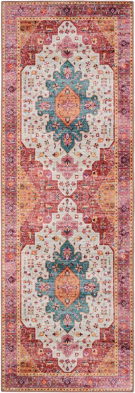 Moynesa Ultra-Thin Washable Pink Runner Rug - 2x6 Washable Long Hallway Rug Runner Kitchen Mat, Oriental Medallion Laundry Room Carpet Runner for Powder Dressing Room Cabinet Bedside Bathroom