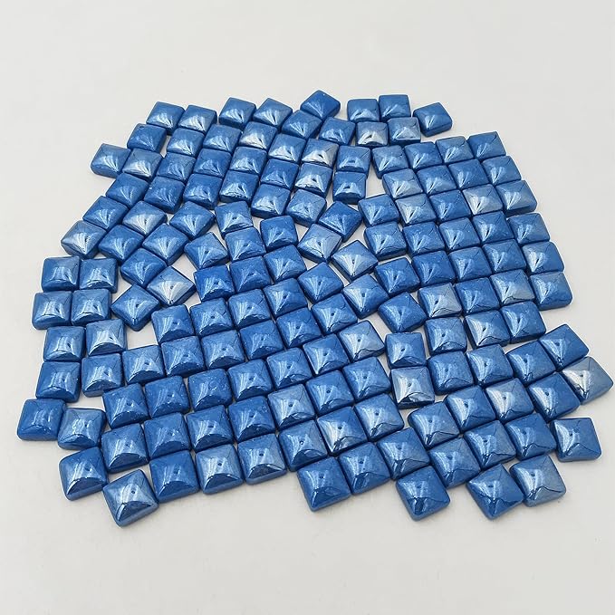1.1lb Crystal Glass Mosaic Tiles for Crafts, 0.6"x 0.6" Square Mosaic Glass Pieces for Artwork,Garden Kit Decor (Plated Sapphire Blue)