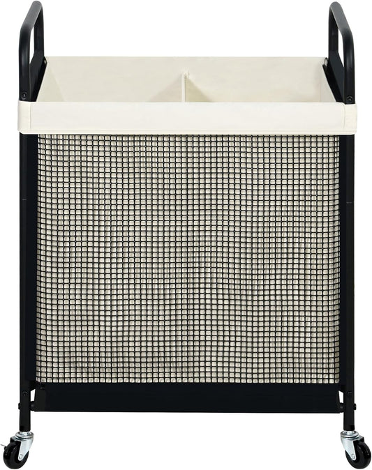 STO STO Laundry Hamper 2 Section, 100L Rolling Laundry Sorter Cart with Removable and Washable Liner Bag, Rolling Clothes Hamper with Metal Handle for Laundry Room and Bedroom - NestledHome