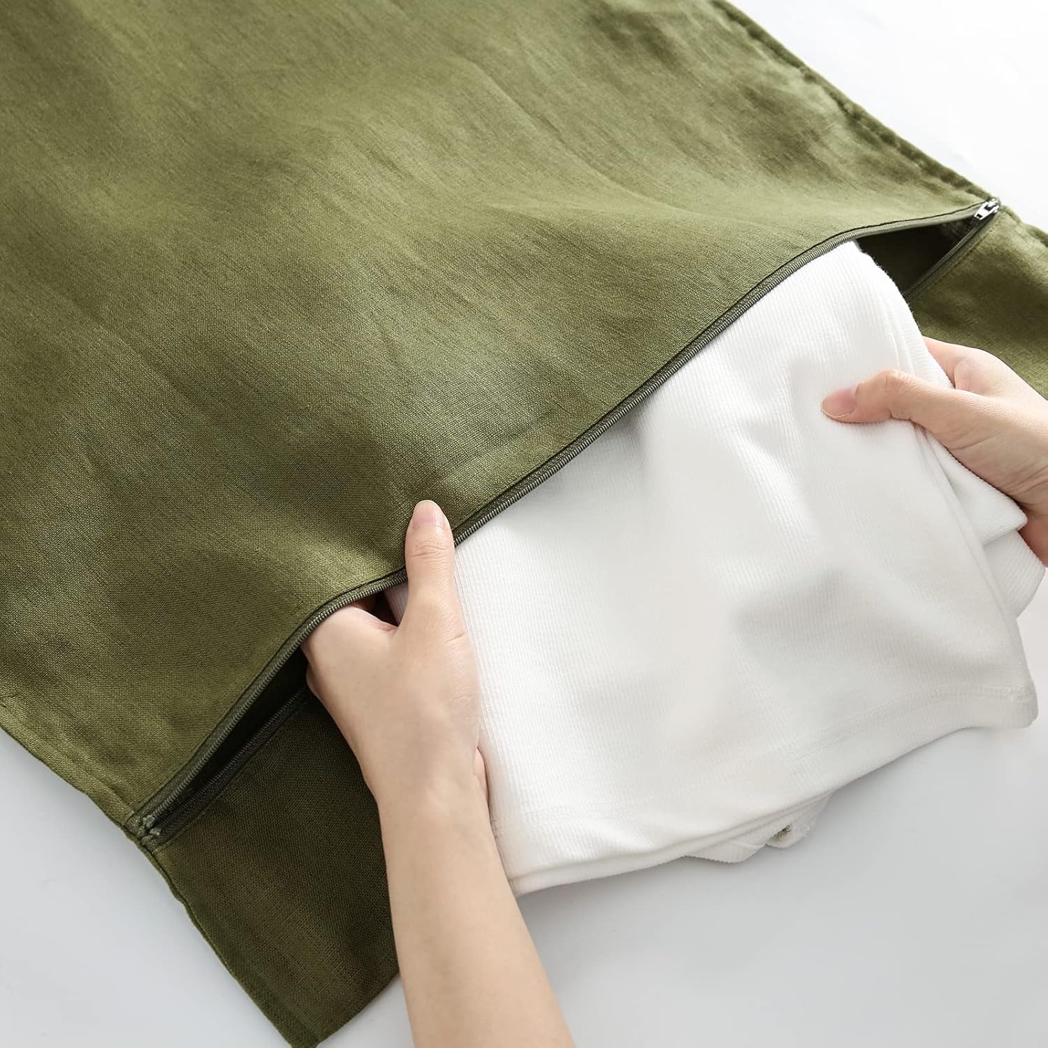 Linen Hanging Laundry Bag, 100% Linen Over The Door Laundry Hamper with Buttons and Zipper, Space Saving Door Hampers for Laundry Dirty Clothes Home Travel, Green - NestledHome