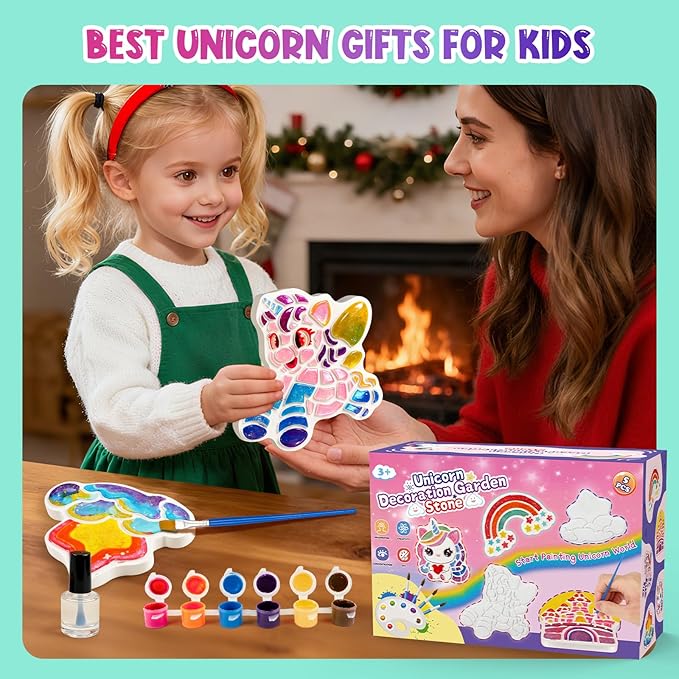 Unicorn Stepping Stones Painting Kits For Kids, Toddler Outdoor Arts And Crafts Garden Decoration Supplies, Paint Craft Kits For Kids Ages 4 5 6 7 8 9 10 + Year Old Boys Girls Birthday Easter Gifts