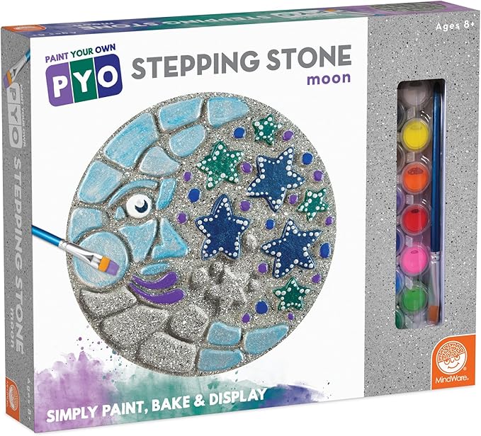 MindWare Paint Your Own Stepping Stone Kit - Mosaic Moon and Stars - Kits Include Paint and Brushes -