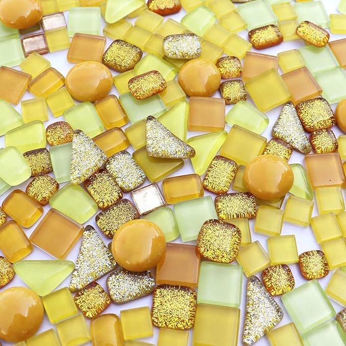 LITMIND Assorted Gold Yellow Irregular Crystal Mosaic Tiles, 9oz Value Pack - Perfect for Art Crafts, Mosaic Making Projects, Home Decor, and More