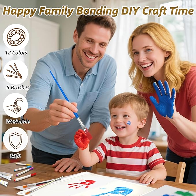 Family Handprint Frame Kit for 4 with 12 Colors &12 Pens,Fun DIY Craft Art Print Handprint Keepsake, Family Gifts for Christmas Mother's Father's Day Birthday Anniversary,Grandparent (Brown)