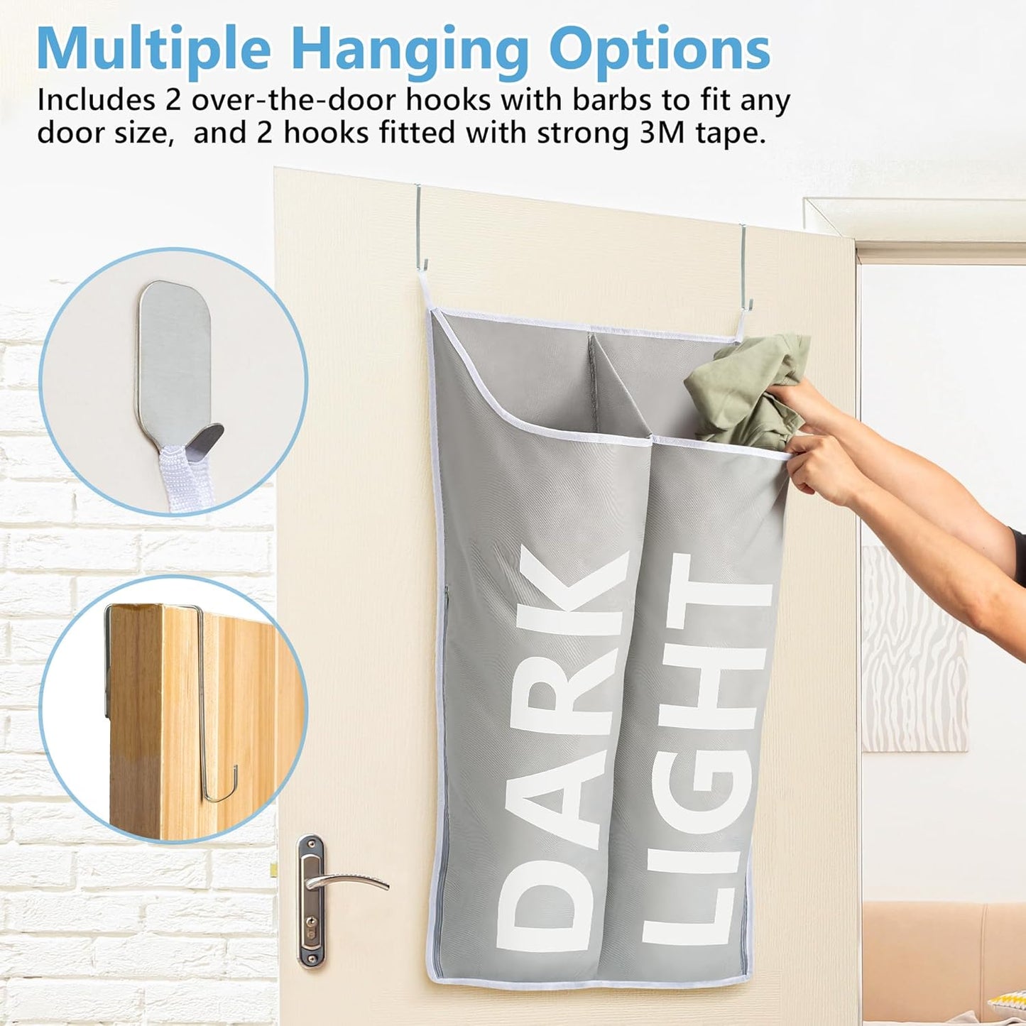Hanging Laundry Hamper Bag XL 40x22", Space Saving over the Door Storage Bags, Behind the Door Hampers for Dirty Clothes & Wall Mounted Basket for Bathroom, Organizer for Small Room Spaces RV - NestledHome