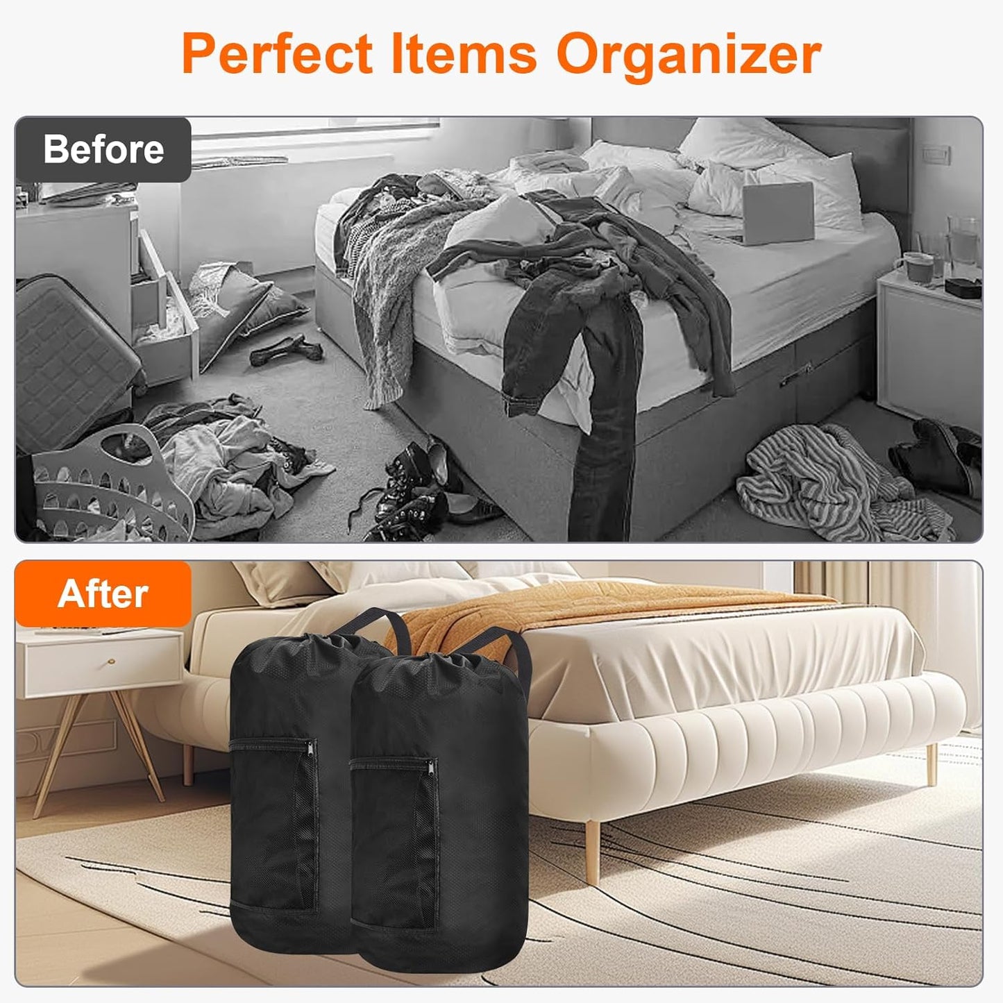 Femuar Laundry Bag Backpack Durable Laundry Bag with Shoulder Straps and Mesh Pockets Portable Laundry Dirty Clothes Hamper Bag for College Dorm (Black) - NestledHome