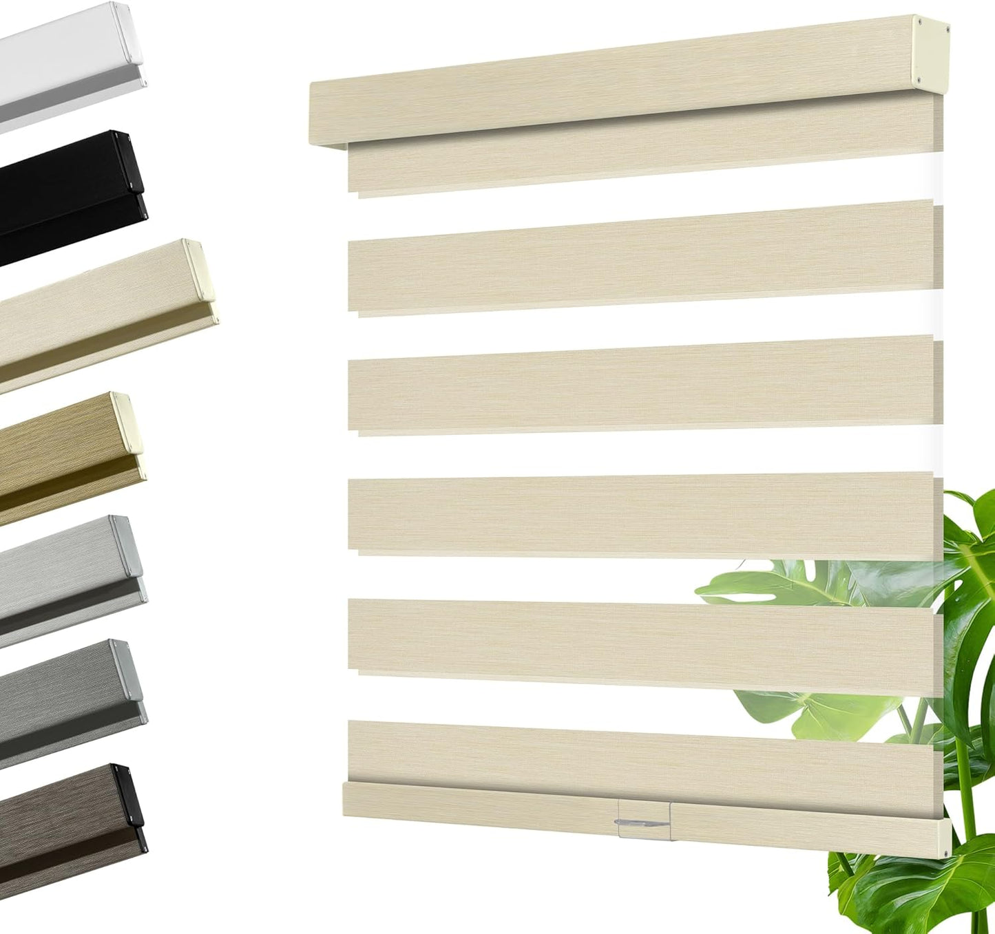 Cordless Zebra Blinds for Windows, Blackout Interior Blinds,Easy to Install,UV Protection,for Offices and Home,Custom Roller Shades, Mousse Beige,77" W x 56" H