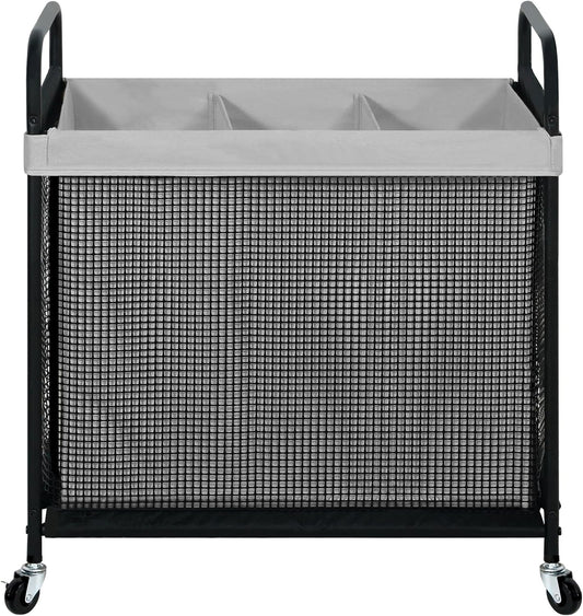 STO STO Laundry Hamper 3 Section, 120L Rolling Laundry Sorter Cart with Removable and Washable Liner Bag, Rolling Clothes Hamper with Metal Handle for Laundry Room and Bedroom, Gray - NestledHome