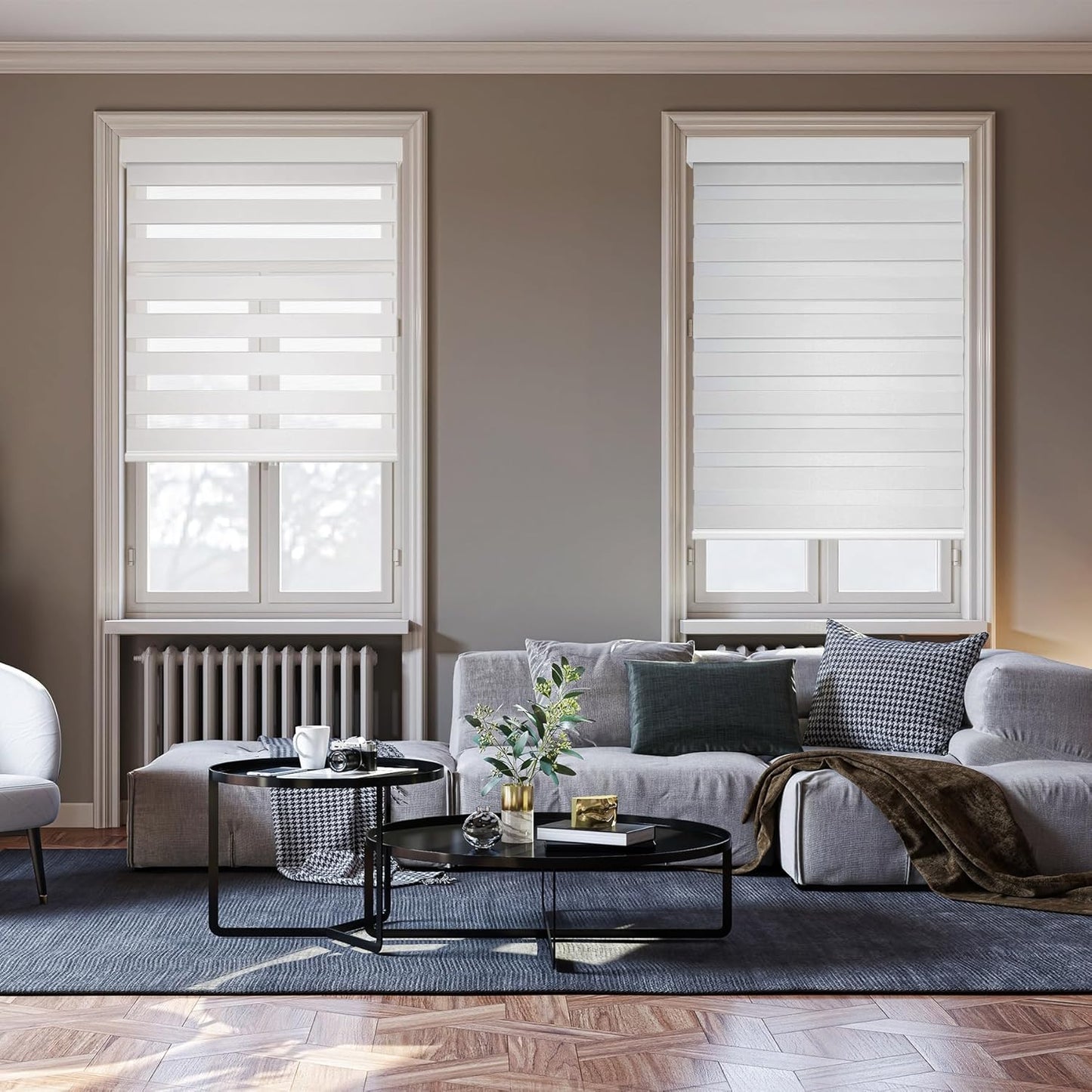 HESTIA Cordless Zebra Blinds Light Filtering Roller Shades Blackout Indoor Window Blind for Home Office,White,33" W x 54" H