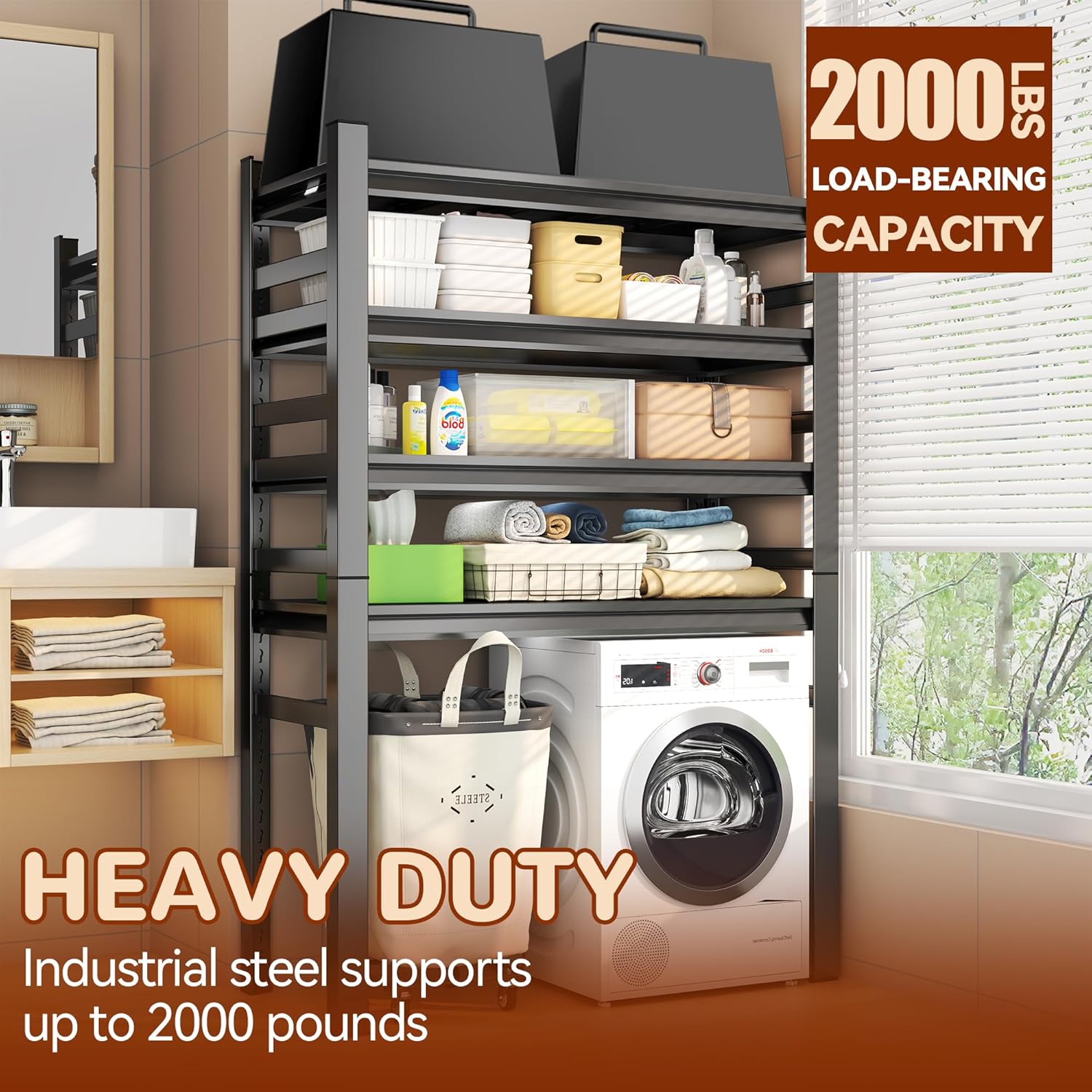 Laundry Shelf,5 Tier Over Washer and Dryer Storage Shelves,Adjustable Easy to Install,Space Saver Laundry Shelf Organizer,Utility Shelves for Balcony,Black,72”H*15.7”D*35.4“W - NestledHome