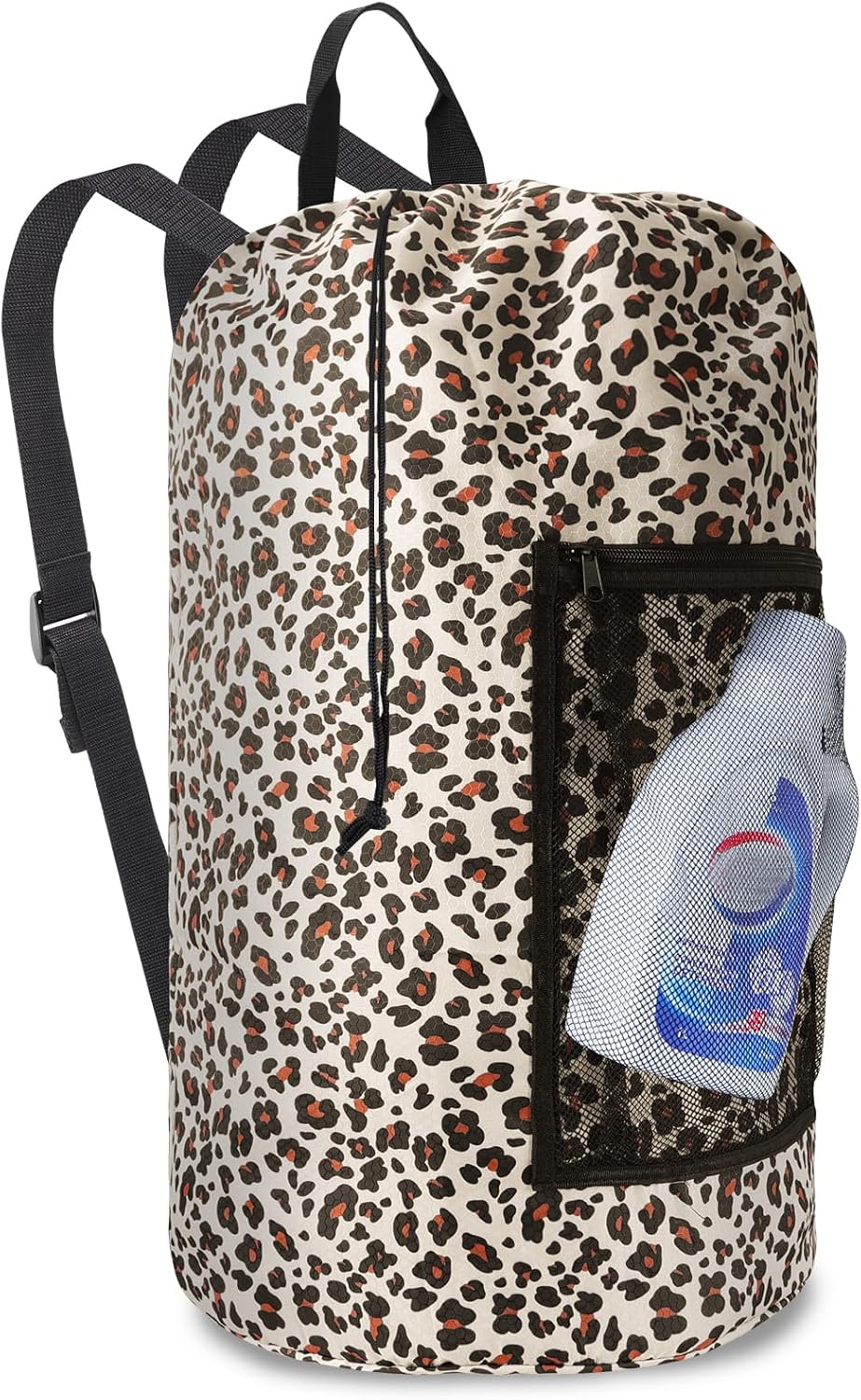 Laundry Bag Backpack Durable Laundry Bag with Shoulder Straps and Mesh Pockets Portable Laundry Dirty Clothes Hamper Bag for College Dorm (Leopard Print) - NestledHome