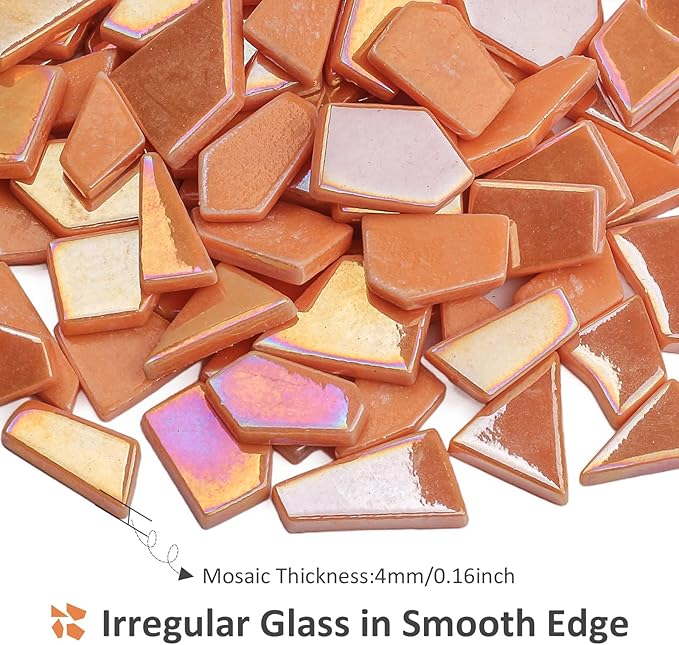 Youway Style Iridescent Glass Mosaic Tiles for Crafts Bulk,200g Orange Broken Mosaic Glass Pieces for Garden Crafts Kits,DIY Mosaic Art Decor