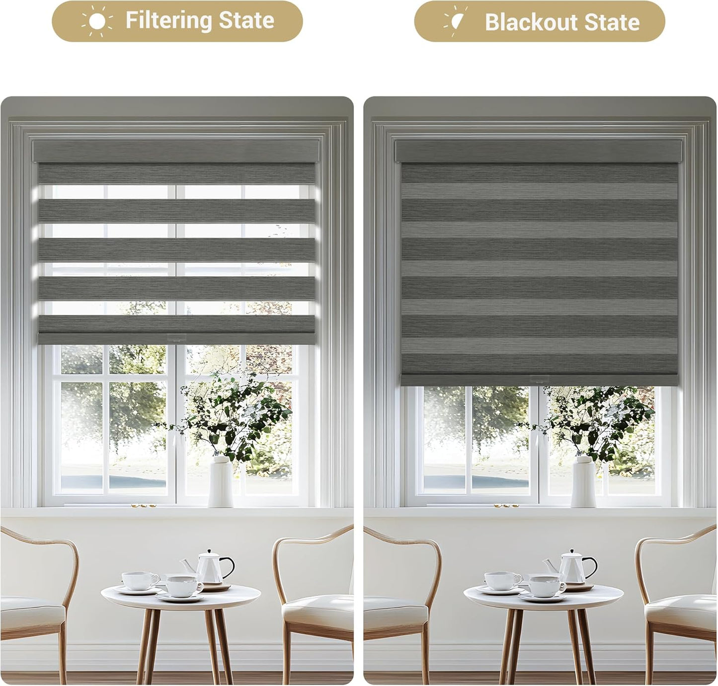 Cordless Zebra Blinds for Windows, Blackout Interior Blinds,Easy to Install,UV Protection,for Offices and Home,Custom Roller Shades, Mousse Grey,60" W x 64" H