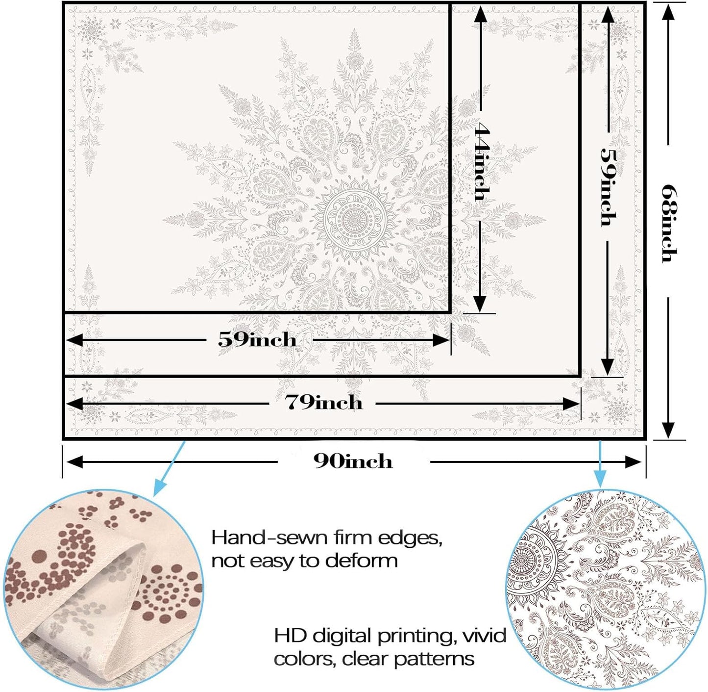 Lunerfex Boho Floral Tapestry Mandala Wall Tapestry, Cute Tapestries for Bedroom Beige Flower Tapestries Wall Hanging for Bedroom Living Room Decor Beige-2 44"x60"