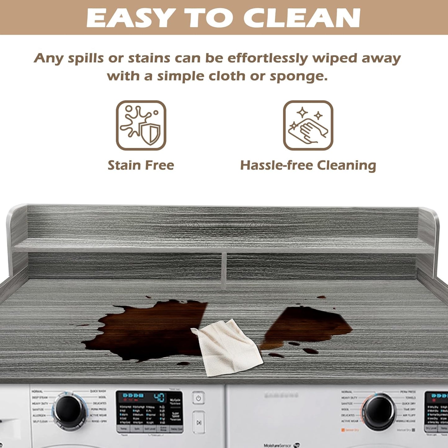 Royxen Laundry Countertop with 2-tier Shelf Universal Fit, Washer and Dryer Countertop with Storage Space, Shelf Height 11.5 Inches, Solid Wood, Eucalyptus - NestledHome
