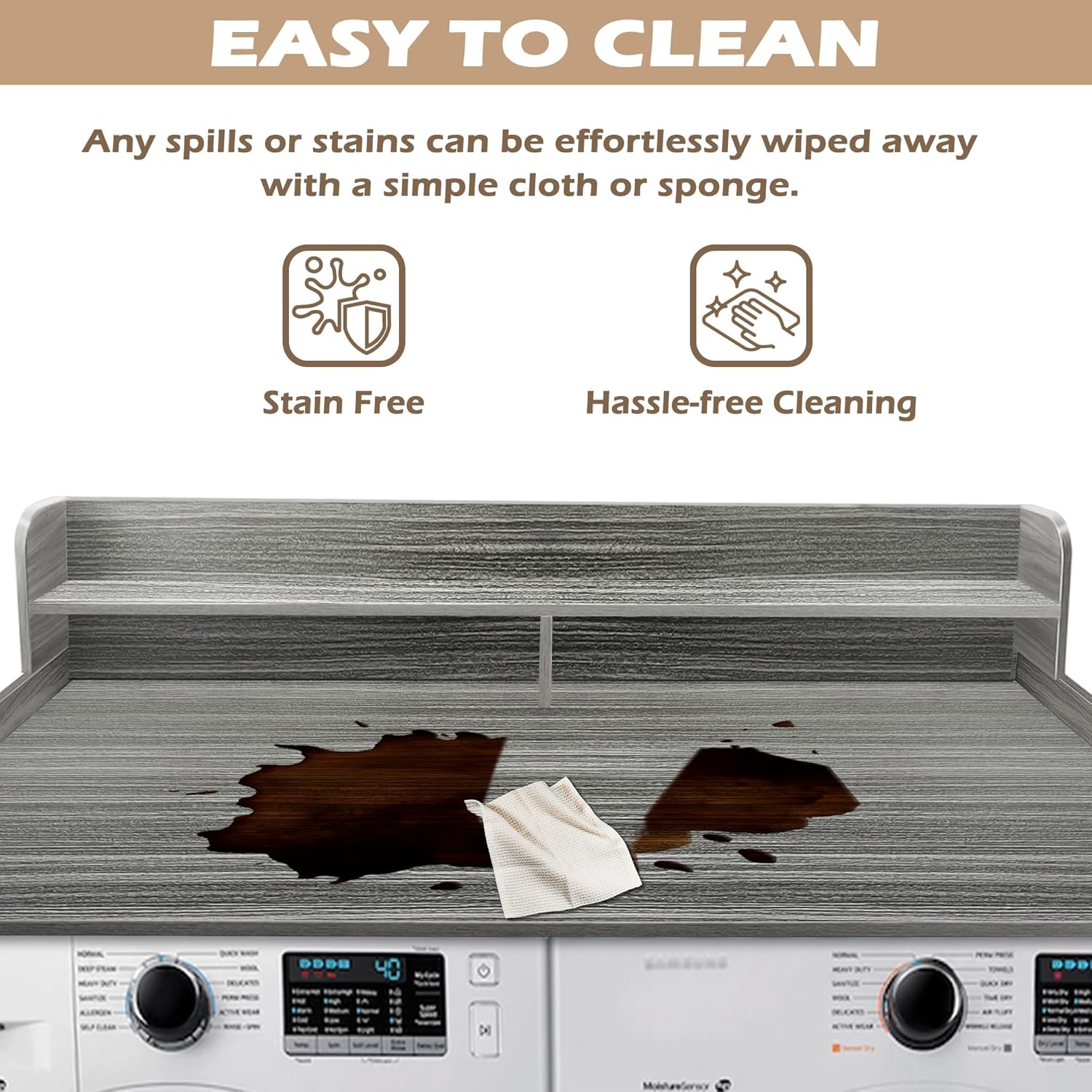 Royxen Laundry Countertop with 2-tier Shelf Universal Fit, Washer and Dryer Countertop with Storage Space, Shelf Height 11.5 Inches, Solid Wood, Eucalyptus - NestledHome