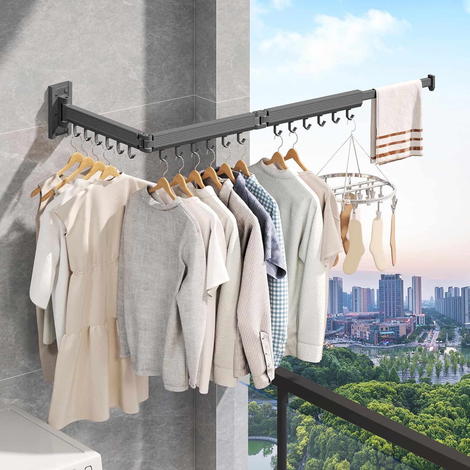Laundry Drying Rack,Drying & Clothes Rack,Wall Mounted,Retractable & Collapsible, Grey - NestledHome