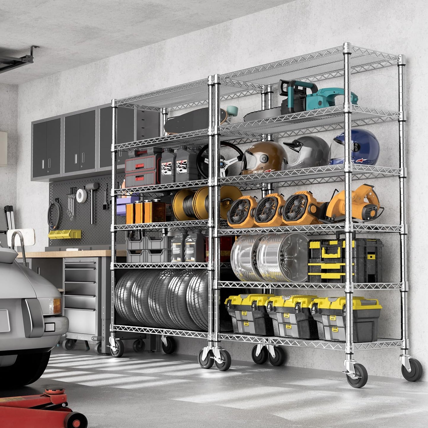 Steel Storage Shelving 6-Tier Utility Shelving Unit with Wheels, Steel Organizer Wire Rack for Home,Kitchen,Office,Garage,17.7" D x 47.2" W x 76.7" H - NestledHome