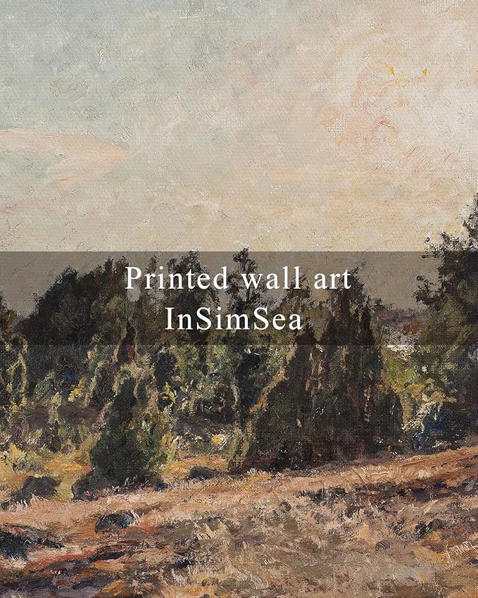InSimSea Framed Canvas Wall Art, Vintage Pine Landscape Art for Living Room Hallway Shelf, 10x8in, Impressionist Pastoral Painting, Rustic Farmhouse Cozy Mid Century Small Nature Decor