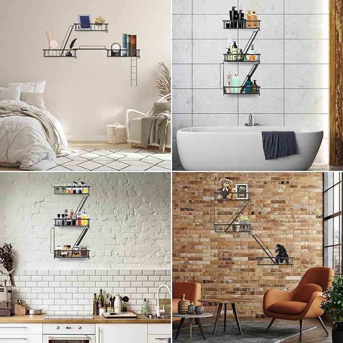 Fire Escape Wall Shelf - New York Decorative Ladder Shelf, Wall Art Floating Shelf Black Metal Shelves for Bedroom, Home Office Storage and Display (3-Tier)