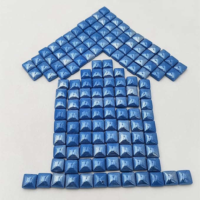 1.1lb Crystal Glass Mosaic Tiles for Crafts, 0.6"x 0.6" Square Mosaic Glass Pieces for Artwork,Garden Kit Decor (Plated Sapphire Blue)