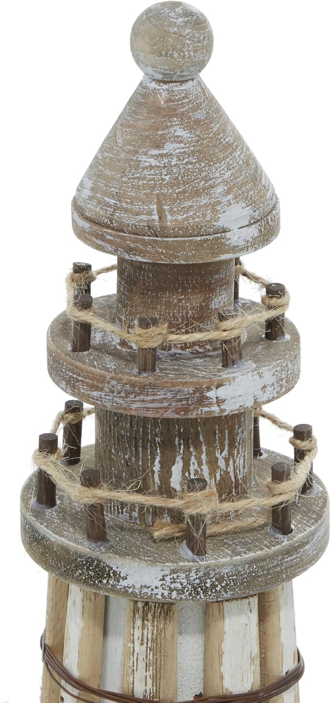 Deco 79 Wood Light House Decorative Sculpture Home Decor Statues, Set of 2 Accent Figurines 20", 14"H, Brown