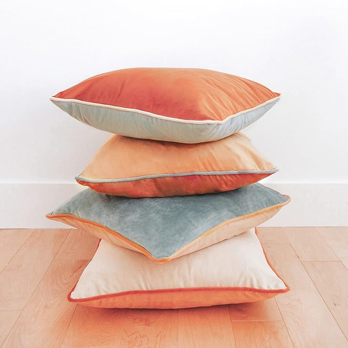 MONDAY MOOSE Decorative Throw Pillow Covers Cushion Cases, Set of 4 Soft Velvet Modern Double-Sided Designs, Mix and Match for Home Decor, Pillow Inserts Not Included (16x16 inch, Orange/Teal)